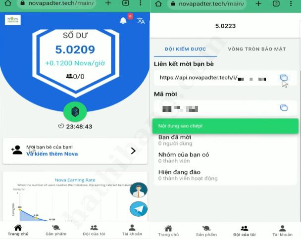 Mời bạn bè tham gia Nova