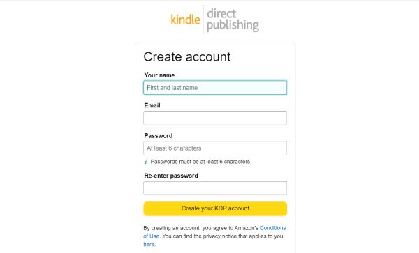 Cung cấp thông tin cá nhân để tạo tài khoản KDP Amazon 