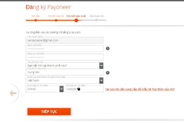 Cách bước đăng ký Payoneer