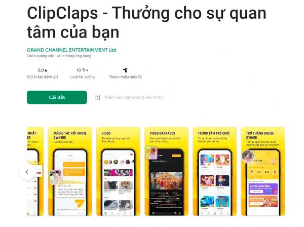 App kiếm tiền online ClipClaps