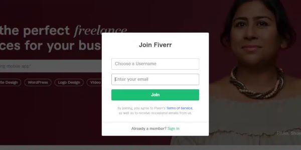 Điền email để đăng ký FIverr