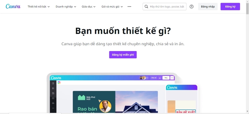 Trang chủ của Canva