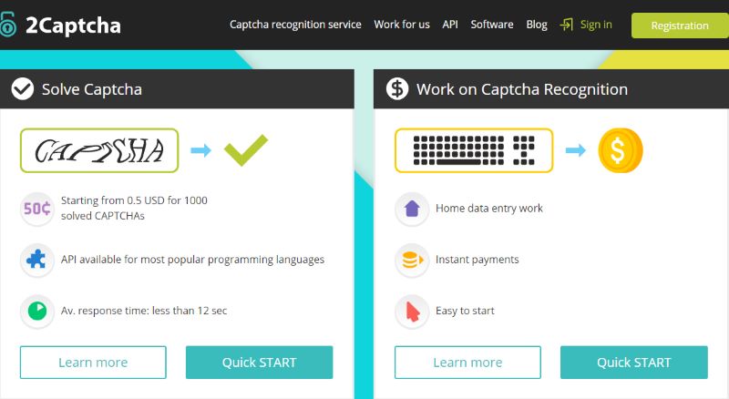 2captcha - Web nhập mã captcha kiếm tiền uy tín