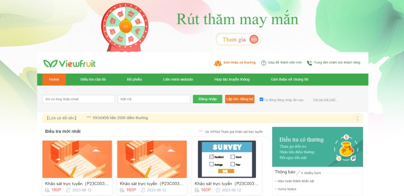 Viewfruit.com - web khảo sát kiếm tiền phổ biến tại Việt Nam