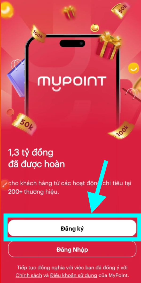 Nhấn vào ô đăng ký của mypoint app