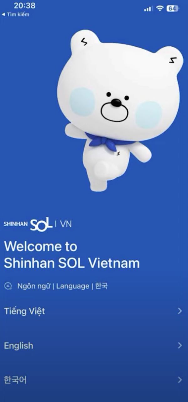 Chọn ngôn ngữ tiếng Việt để tham gia kiếm tiền Shinhan sol